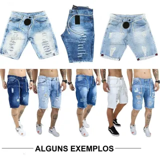 Promoção Bermuda Jeans Masculina Rasgada Lisa - Enviamos hoje - Jeans Liso Claro