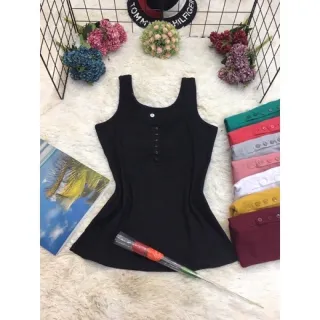 Malha canelada algodão regata botão aberto