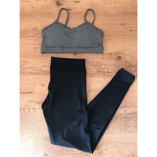 Legging Suplex Fitness Feminina com Top Alcinha - Conjunto Academia (COMPRE CONFORME SUAS MEDIDAS) - PRETO M