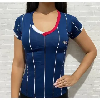 Gola Colorida Baby Look Listrada Giz Estampa - Vermelho