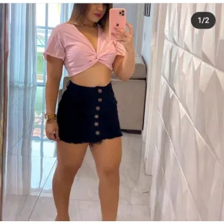 Saia de botões preta jeans - preta com ziper