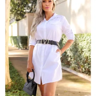 Chemise Social Manga Longa Lisa com Bolsos - Preto