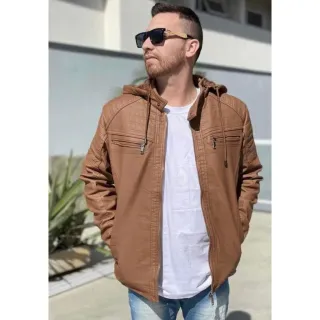 Pronta Entrega - Jaqueta Slim Fashion Couro Casaco Blusa - Caramelo