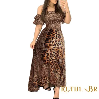 Estampa de Borboleta em Vestido Longo Feminino de Oncinha - Leopardo-m