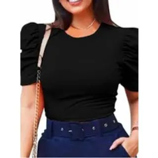 Blusinha Feminina Princesa Manga Curta Canelada Tamanho Único - Cinza