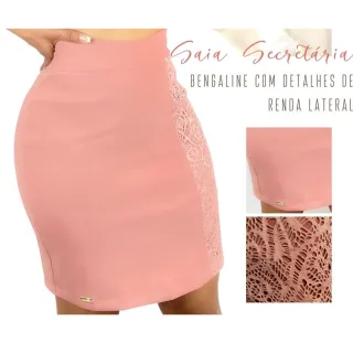 Renda Secretária Midi Saia Bengaline - ESTILO Feminino - Verde Militar
