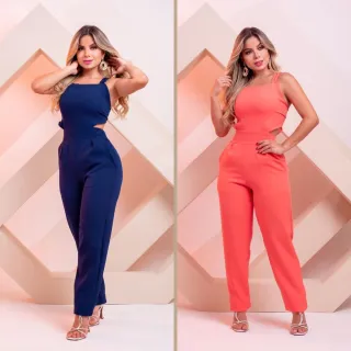 Macaquinho de alfaiataria com bojo, alça elástico e amarração - Raryel - Pink Alfaiataria