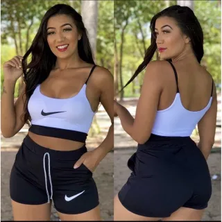 Academia Conjunto Fitness Feminino Top Alcinha - Preto/Azul