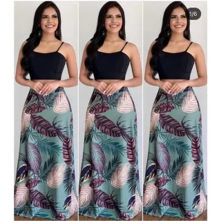 Moda Blogueira: Saia Estampada Longa Charmosa de Verão - BRANCO FLORAL