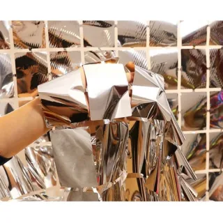 Decoração Festa Metalizada Quadradinha - Painel Cortina Parede - Vermelho