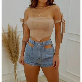 Bojo Cropped Feminino Alça Lacinho Sustentável