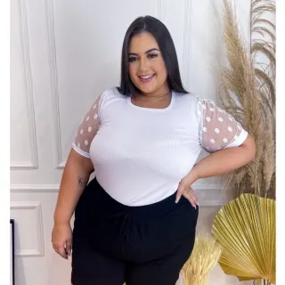 Blusa Moda Evangélica Plus Size com Manga Princesa, Barata e Estilosa Tule - Avelã