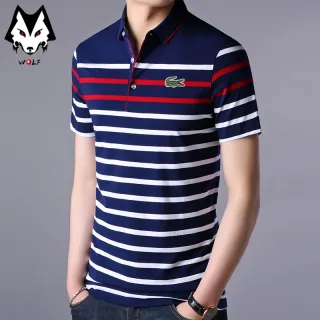 Camiseta Manga Curta Listrada POLO Masculina com Lapela - Cinza