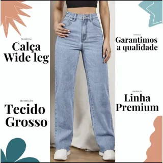 Calça Jeans Wide Leg Feminina - Cintura Alta, Tecido Grosso e Marmorizada - Marmorizada clara
