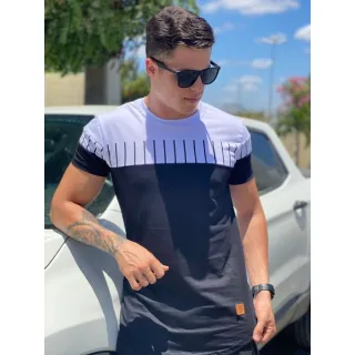 Camiseta Listra Longline Masculina Oversized Premium em Algodão - rosa pink com azul
