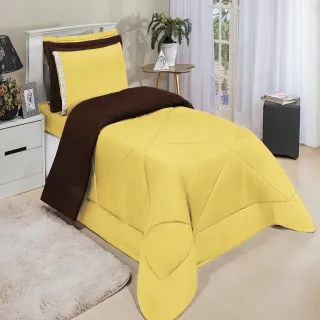 4 Peças Kit Edredom Solteiro Dupla Face Ternura - CINZA/ROSA