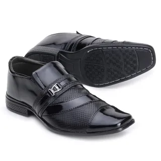 Sola costurada, confortável e elegante: Sapato Social Masculino em Verniz Mod 838 - Verniz Preto