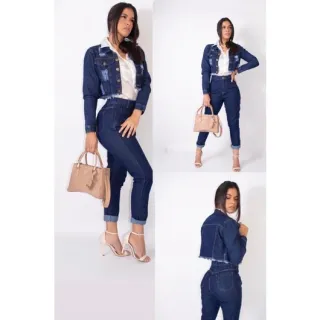 Jaqueta feminina cropped jeans bege/preta/azul - Jeans Preta