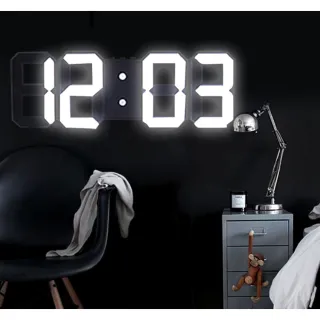 Decoração Quarto Relógio Digital 3D Parede Mesa Branca Recarregável