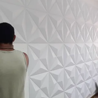 Painel 3D Revestimento Parede Gesso Luxo - Kit com 10 Placas - Estrela Preta