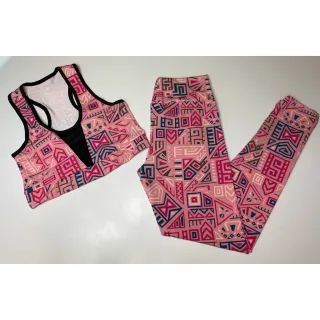 Conjunto de treino feminino suplex calça legging e top cropped telinha - Estampa variada