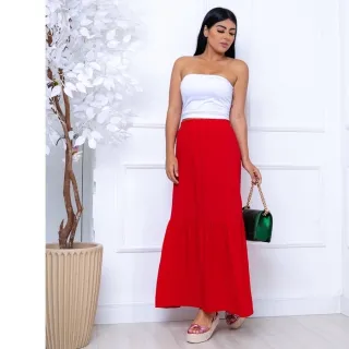 Moda feminina: Saia longa duas maria em viscolinho - Marsala