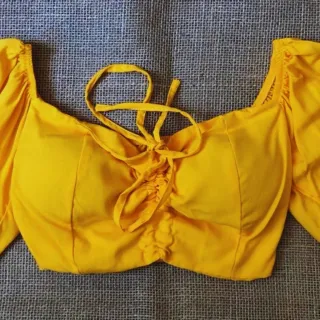 Tamanho Único Cropped Ciganinha em Viscose com Bojo - Laranja