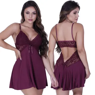 Renda e Microfibra Light: Camisola Feminina Daniela sem Bojo - Preto