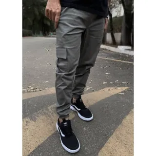 Calça Larga Parachute Caqui Unissex - Raryel - Calça Larga Cinza Cargo