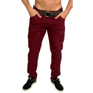 Calça Masculina Slim em Sarja e Brim, Preta e Coloridas - Cáqui tra