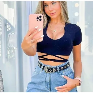 Nova tendência: cropped canelado com amarração - Moda blogueira - Verde água