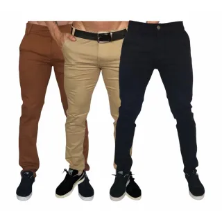 Nova coleção 2023: Calça Masculina Slim Chino Bege em Sarja - Preta Bolso Chapado