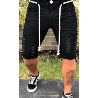 Bermuda Rasgada Destroyed Slin com Cordão - Jeans Justinha