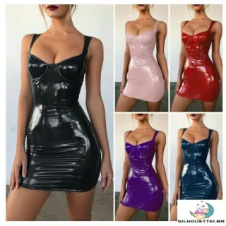 Vestido Bodycon em Látex/Sintético Feminino Mini para Clube/Coquetel P-5xg - Vermelho