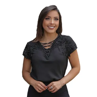 Moda Feminina Evangélica - Blusa Renda Manga Curta - Verde Claro