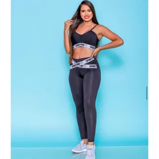 Conjunto Leggings Feminina Cintura Alta Suplex + Cropped Fitness - Cinza