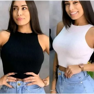 Modal Canelado Feminino Croped Maitê - Preto