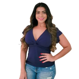 Promoção Blusa Manga Curta Decotada Canelada - P M G - Preta