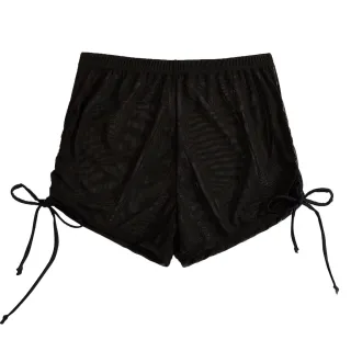 Shorts Feminino de Malha Transparente, Lisa, Cover Up - Curto - Azul