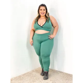 Calça Legging e Top Ginástica Plus Size Conjunto de Academia Fitness - Preto