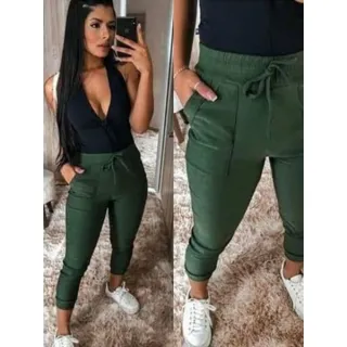 Cintura Alta Calça Jogger Feminina Bengaline Diversas Cores - Azul Marinho