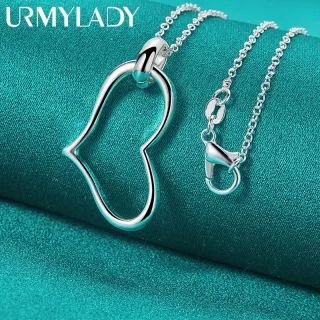 Colar de Prata Esterlina 925 com Pingente de Coração - 16-30 Polegadas - 55cm