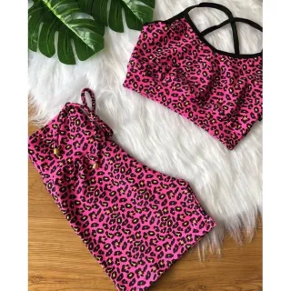 Conjunto Fitness Feminino Alcinha e Short com Cordinha - Rosa rosa bebê