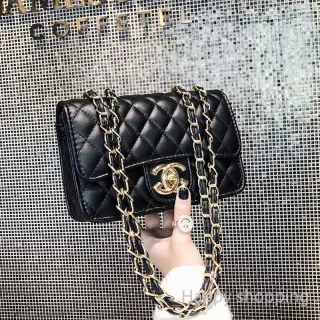 Soft Leather Diamond Chain Bag - Fashion Shoulder Bag for Women - Preto