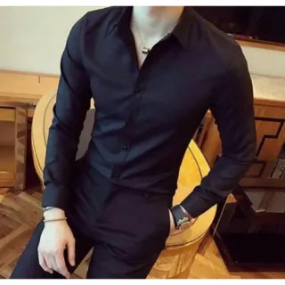 Camisa Luxo Social Slim Fit Manga Longa - Preta - G