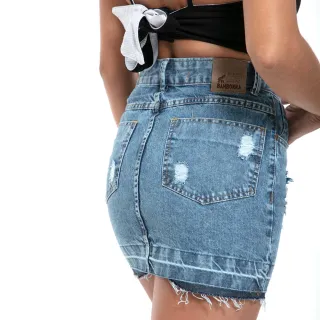Bamborra Saia Jeans Desfiada Curta Cintura Alta - Rosa