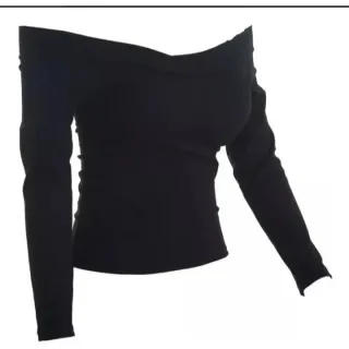 Promoção Blusa Feminina Manga Longa Ombro a Ombro Canelada - Cinza