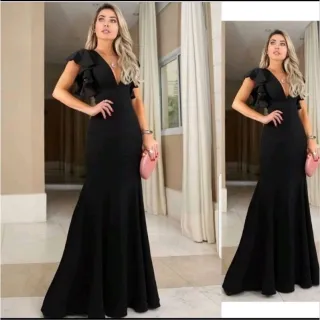 Modelo Sereia Vestido Longo Preto Ombro a Ombro para Festas, Casamentos e Eventos - Modelo 03