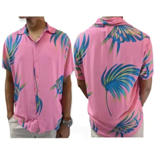 Camisa Masculina Social Floral Estampada Slim Manga Viscose Preta Branca Listrada