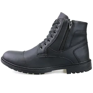 Conforto Dhshoes: Bota Coturno Masculino Casual Ajustável com Zíper e Cadarço - Preto